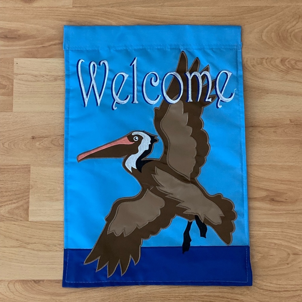 Pelican Blue Welcome Garden Flag double sided